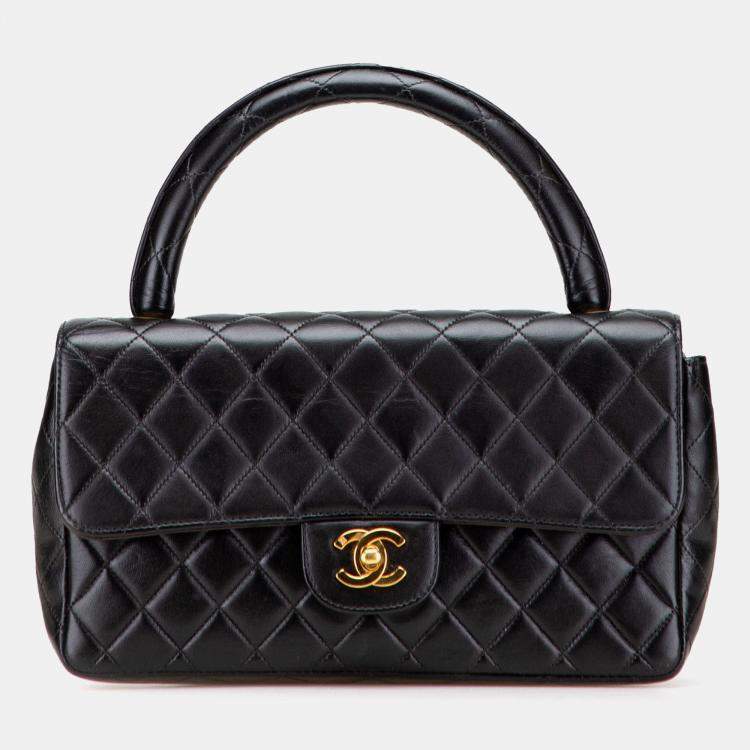 Pre Owned Chanel Black Medium Lambskin Parent Kelly Flap