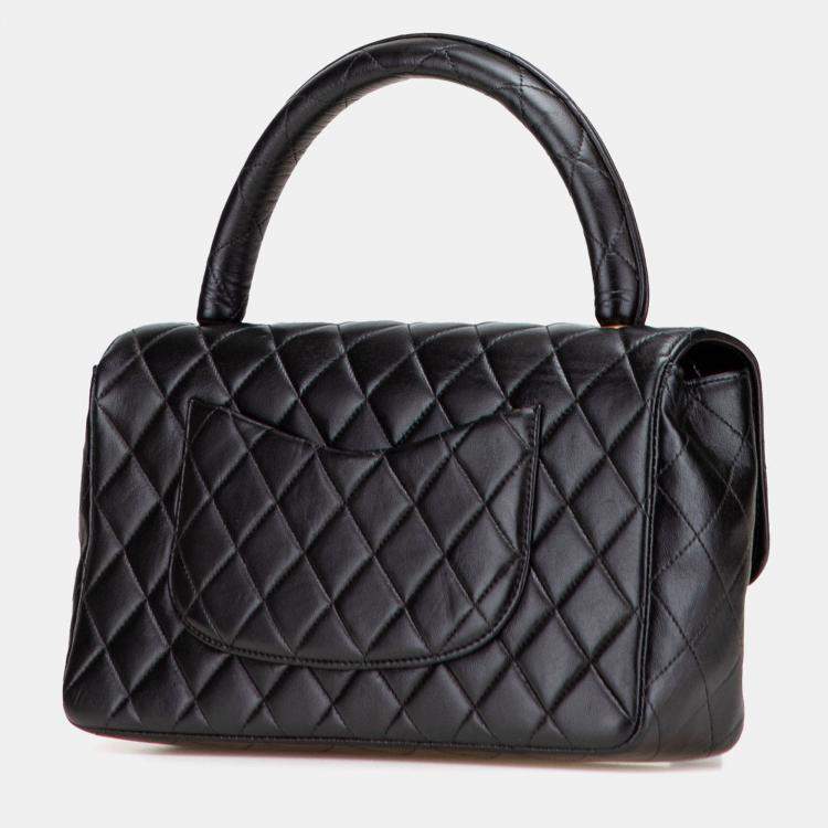 Pre Owned Chanel Black Medium Lambskin Parent Kelly Flap