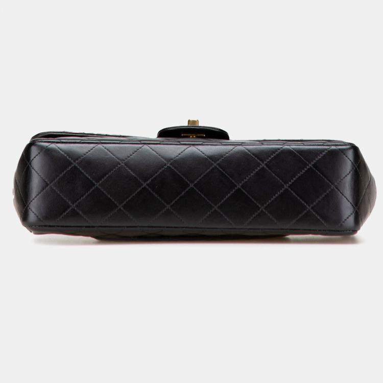Pre Owned Chanel Black Medium Lambskin Parent Kelly Flap