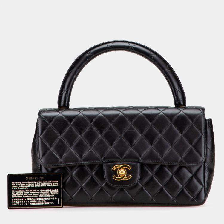 Pre Owned Chanel Black Medium Lambskin Parent Kelly Flap