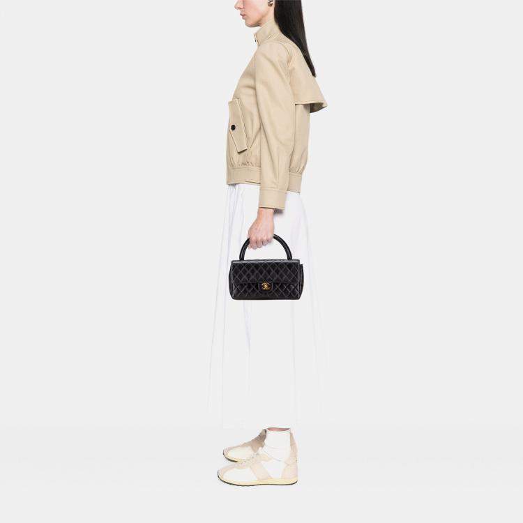 Pre Owned Chanel Black Medium Lambskin Parent Kelly Flap