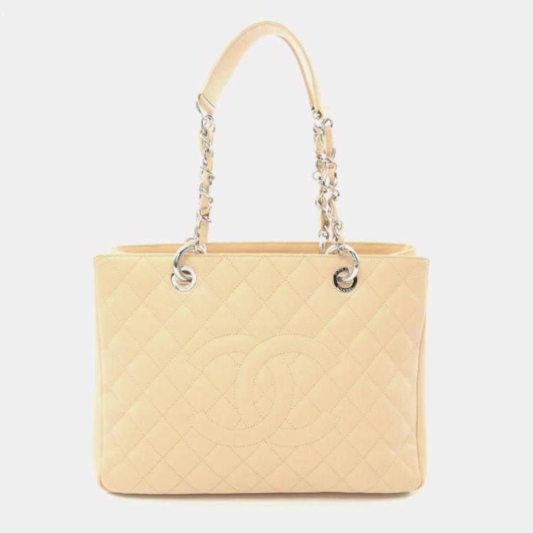 Pre Owned Chanel Grand GST Beige Grained Leather Tote Bag