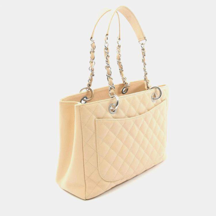 Pre Owned Chanel Grand GST Beige Grained Leather Tote Bag
