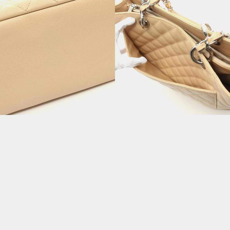 Pre Owned Chanel Grand GST Beige Grained Leather Tote Bag