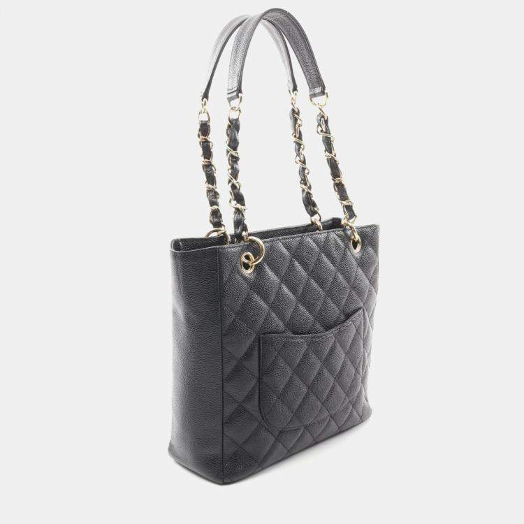 Pre Owned Chanel PST Black Leather Tote Bag