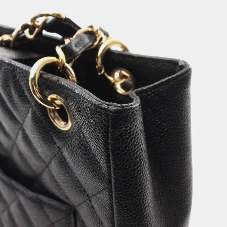 Pre Owned Chanel PST Black Leather Tote Bag