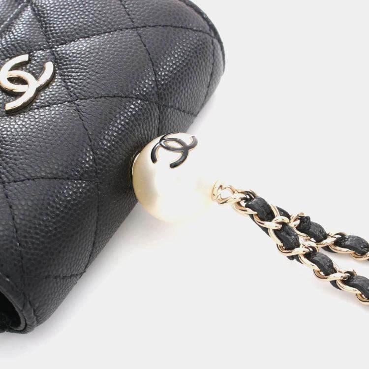 Pre Owned Chanel Matelasse Coin Purse Black Leather Wallet