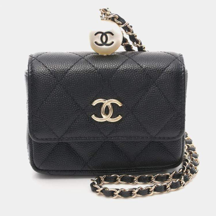 Pre Owned Chanel Matelasse Coin Purse Black Leather Wallet