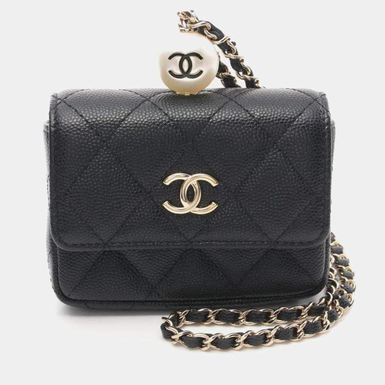 Pre Owned Chanel Matelasse Coin Purse Black Leather Wallet