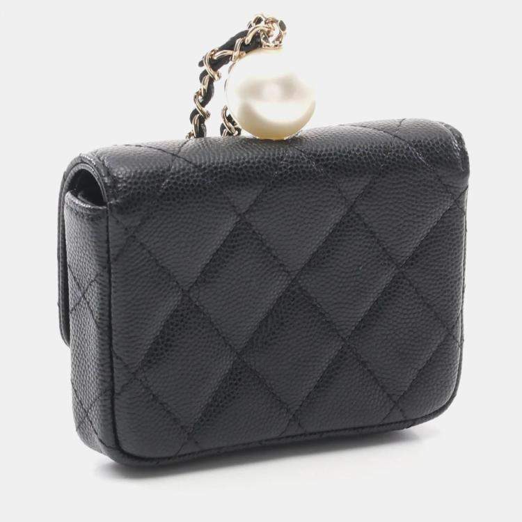 Pre Owned Chanel Matelasse Coin Purse Black Leather Wallet
