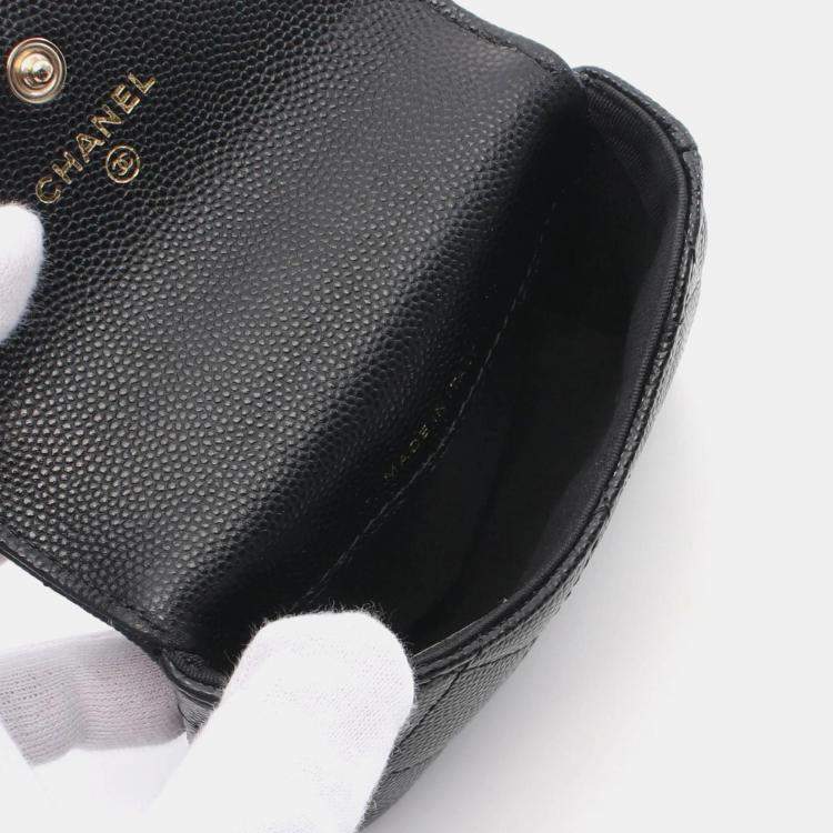 Pre Owned Chanel Matelasse Coin Purse Black Leather Wallet
