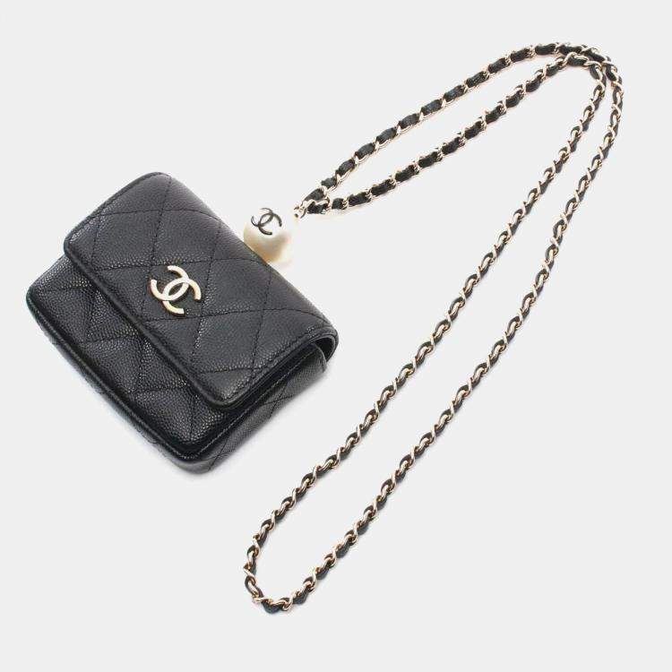 Pre Owned Chanel Matelasse Coin Purse Black Leather Wallet