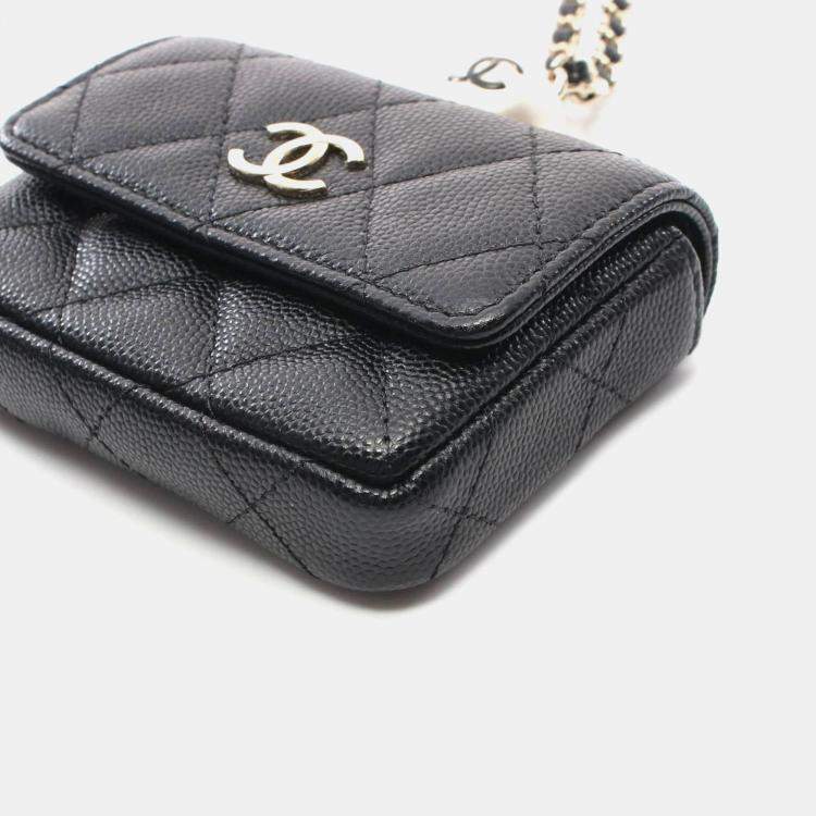 Pre Owned Chanel Matelasse Coin Purse Black Leather Wallet