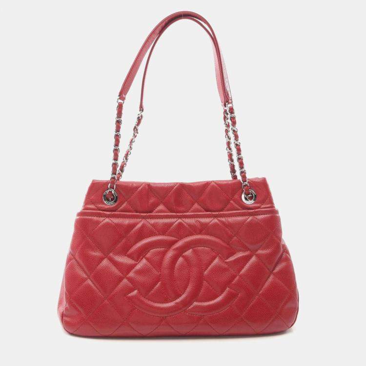 Pre Owned Chanel Matelasse Red Calfskin Tote Bag