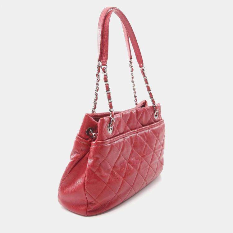 Pre Owned Chanel Matelasse Red Calfskin Tote Bag