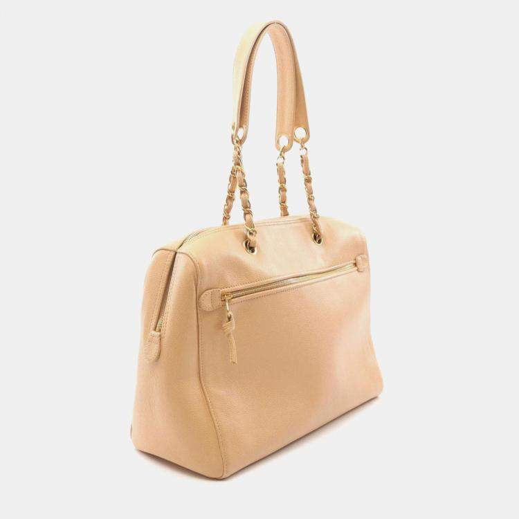 Pre Owned Chanel Coco Mark Beige Calfskin Tote Bag