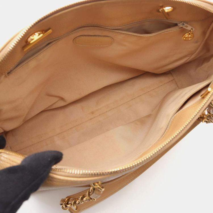 Pre Owned Chanel Coco Mark Beige Calfskin Tote Bag