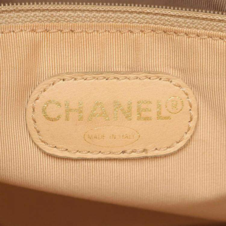 Pre Owned Chanel Coco Mark Beige Calfskin Tote Bag