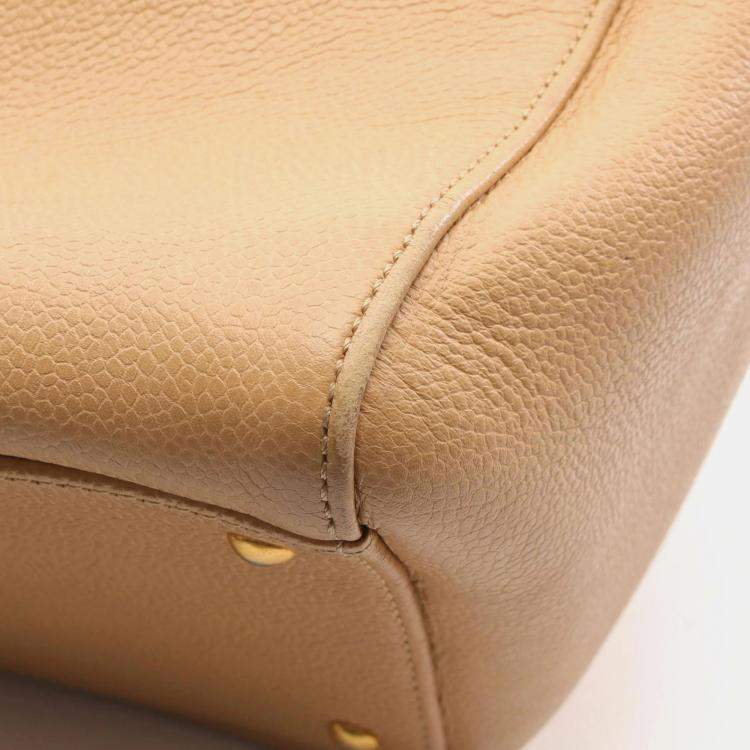 Pre Owned Chanel Coco Mark Beige Calfskin Tote Bag