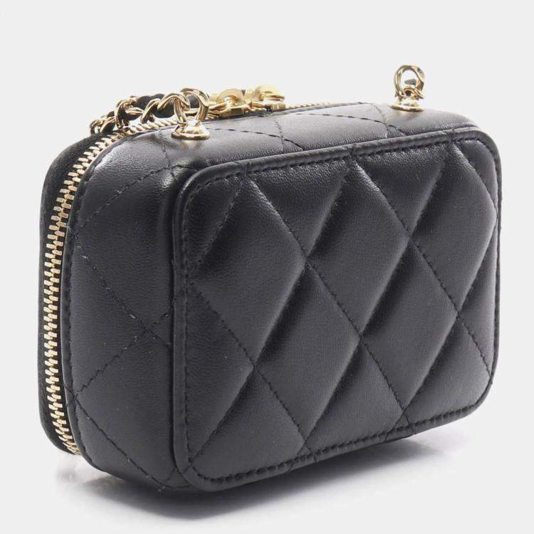 Pre Owned Chanel Plate Vanity Mini Black/Gold Lambskin Shoulder Bag