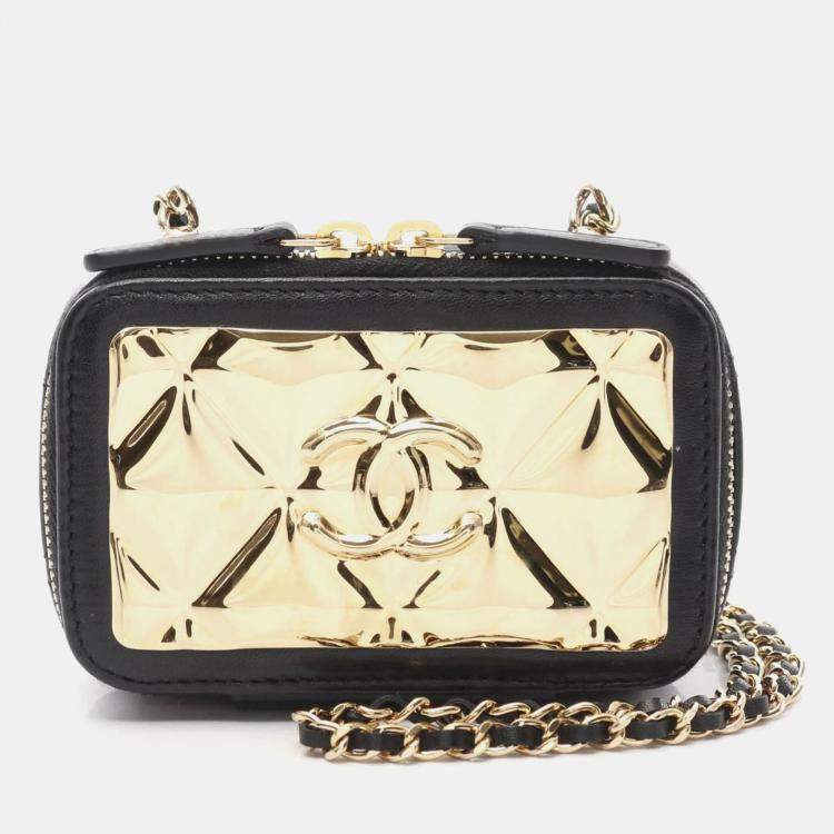 Pre Owned Chanel Plate Vanity Mini Black/Gold Lambskin Shoulder Bag