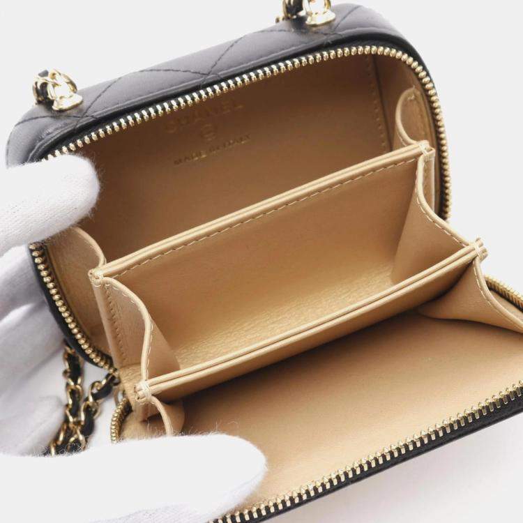 Pre Owned Chanel Plate Vanity Mini Black/Gold Lambskin Shoulder Bag