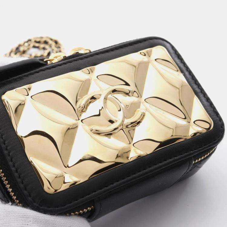 Pre Owned Chanel Plate Vanity Mini Black/Gold Lambskin Shoulder Bag