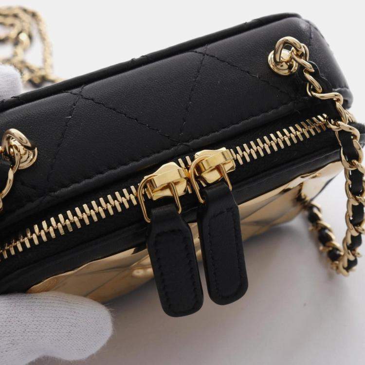 Pre Owned Chanel Plate Vanity Mini Black/Gold Lambskin Shoulder Bag