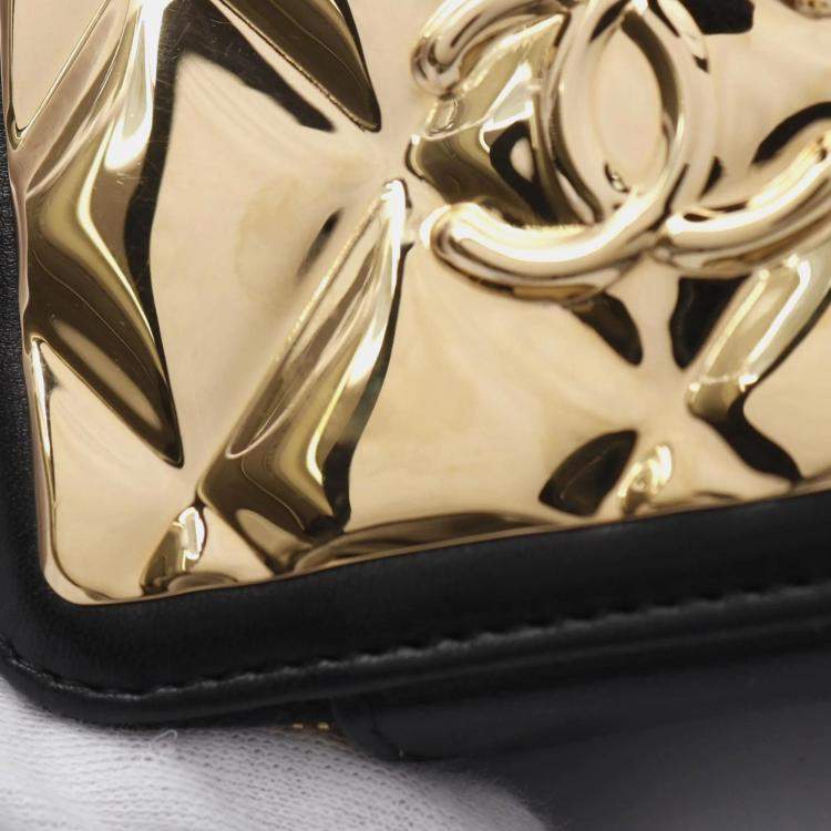 Pre Owned Chanel Plate Vanity Mini Black/Gold Lambskin Shoulder Bag