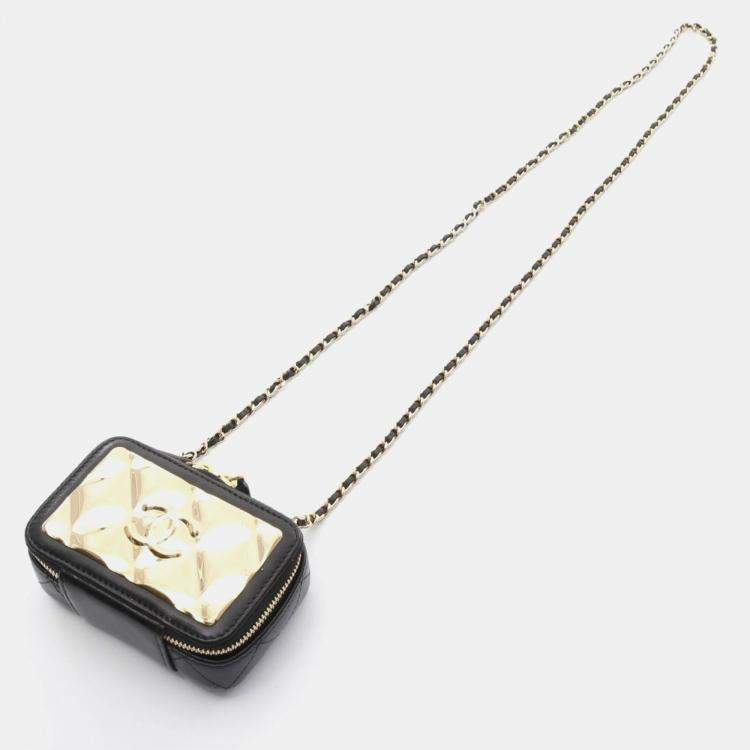 Pre Owned Chanel Plate Vanity Mini Black/Gold Lambskin Shoulder Bag
