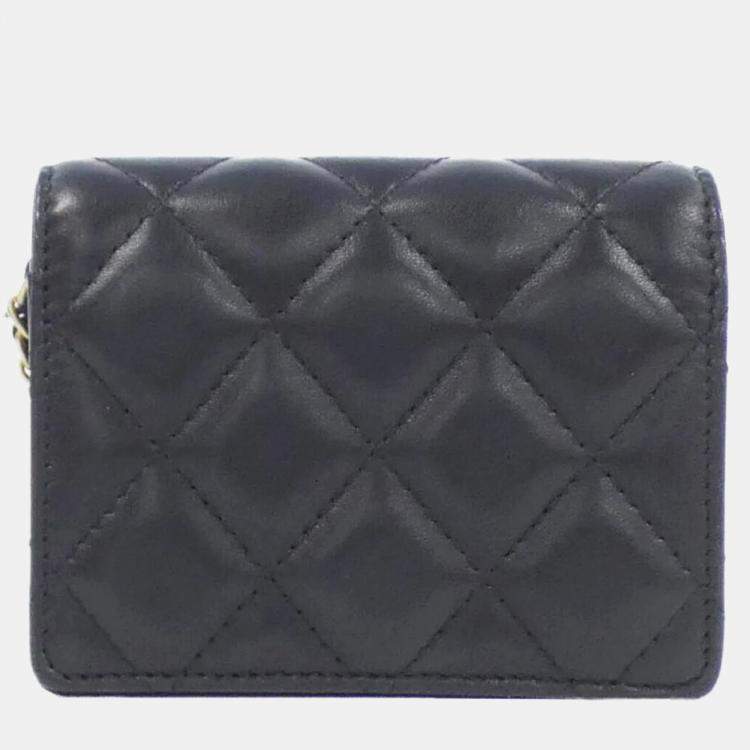 Pre Owned Chanel Business CC Black Leather Card Holder On Chain