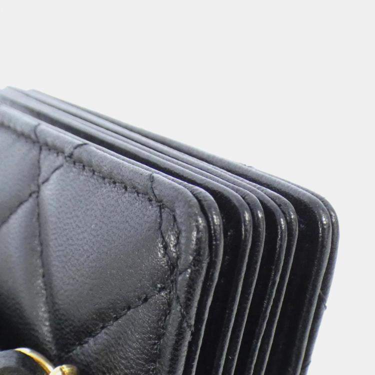 Pre Owned Chanel Business CC Black Leather Card Holder On Chain