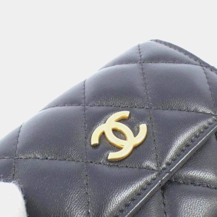 Pre Owned Chanel Business CC Black Leather Card Holder On Chain