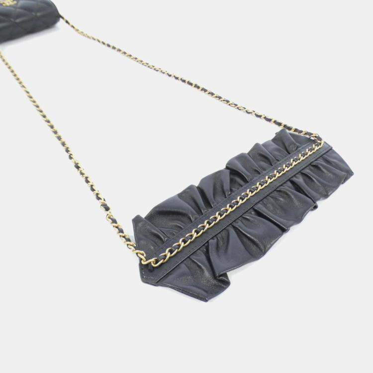 Pre Owned Chanel Business CC Black Leather Card Holder On Chain