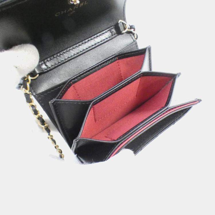 Pre Owned Chanel Business CC Black Leather Card Holder On Chain