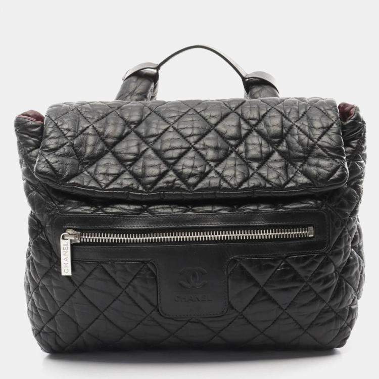 Pre Owned Chanel Coco Cocoon Black Leather Backpack