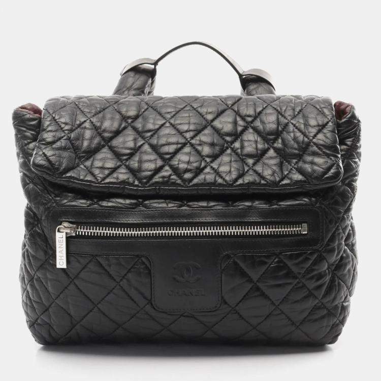 Pre Owned Chanel Coco Cocoon Black Leather Backpack