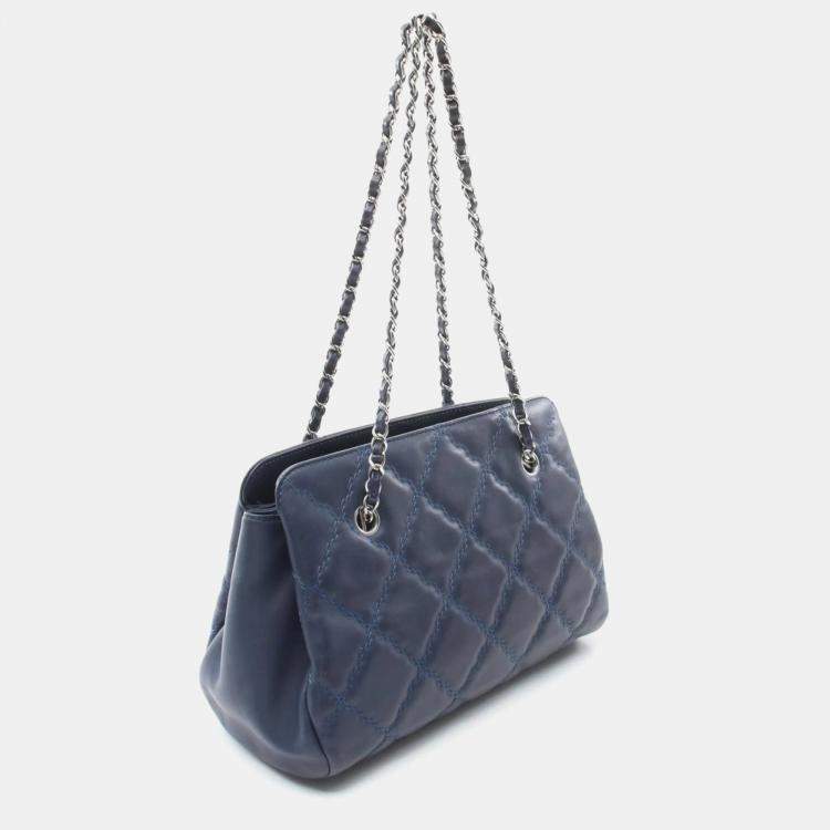 Pre Owned Chanel Ultra Stitch Navy Lambskin Tote Bag