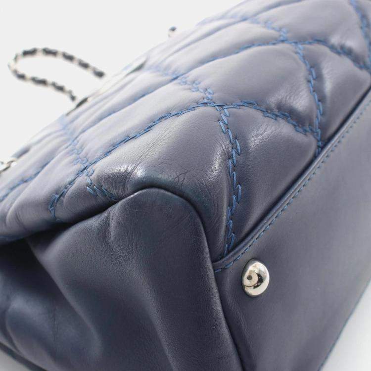 Pre Owned Chanel Ultra Stitch Navy Lambskin Tote Bag