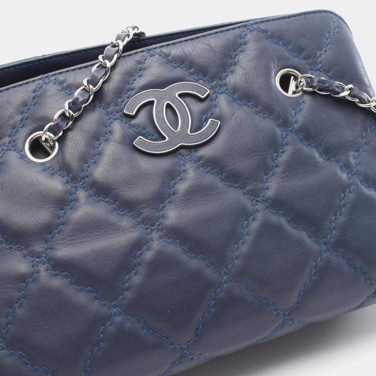 Pre Owned Chanel Ultra Stitch Navy Lambskin Tote Bag