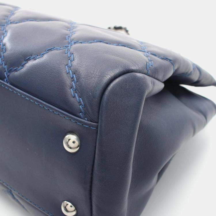Pre Owned Chanel Ultra Stitch Navy Lambskin Tote Bag