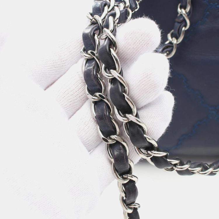 Pre Owned Chanel Ultra Stitch Navy Lambskin Tote Bag