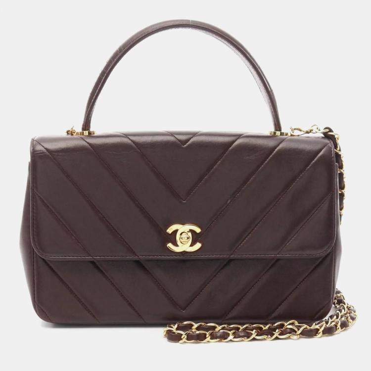 Pre Owned Chanel Chevron V-Stitch Bordeaux Lambskin Handbag