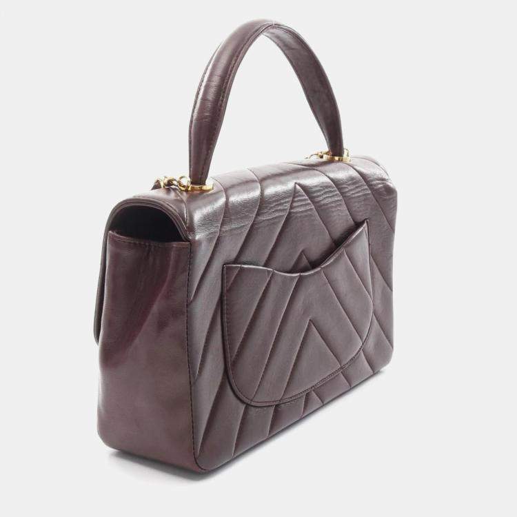 Pre Owned Chanel Chevron V-Stitch Bordeaux Lambskin Handbag