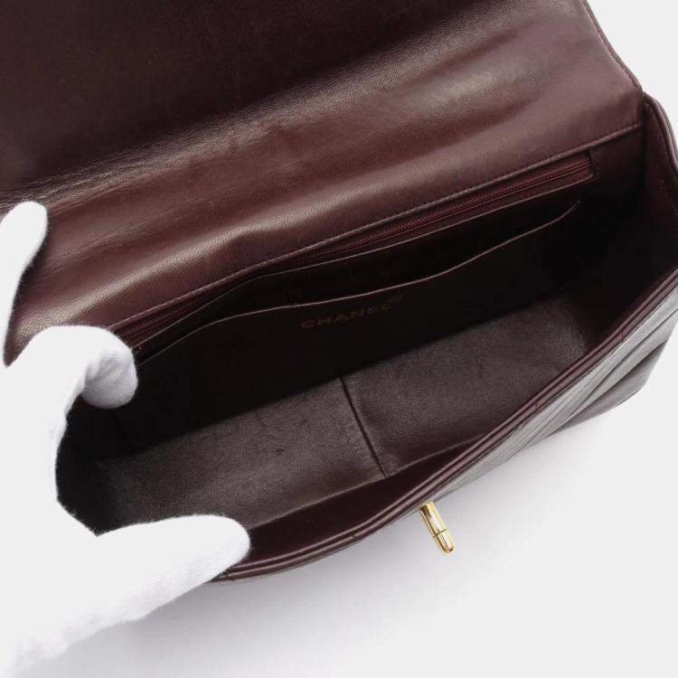 Pre Owned Chanel Chevron V-Stitch Bordeaux Lambskin Handbag