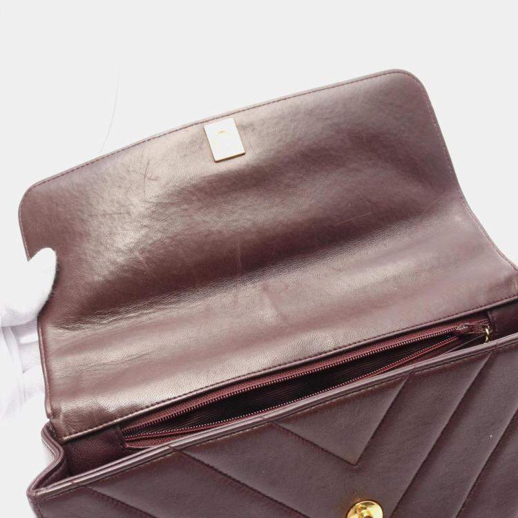 Pre Owned Chanel Chevron V-Stitch Bordeaux Lambskin Handbag