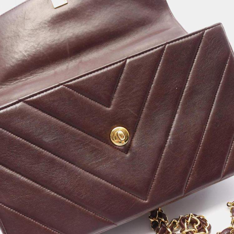 Pre Owned Chanel Chevron V-Stitch Bordeaux Lambskin Handbag