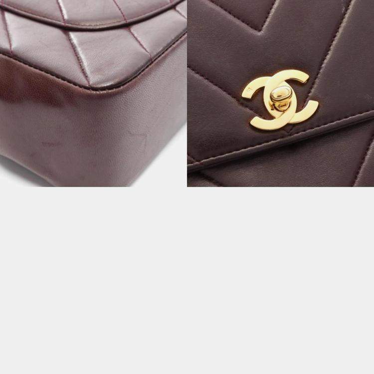 Pre Owned Chanel Chevron V-Stitch Bordeaux Lambskin Handbag