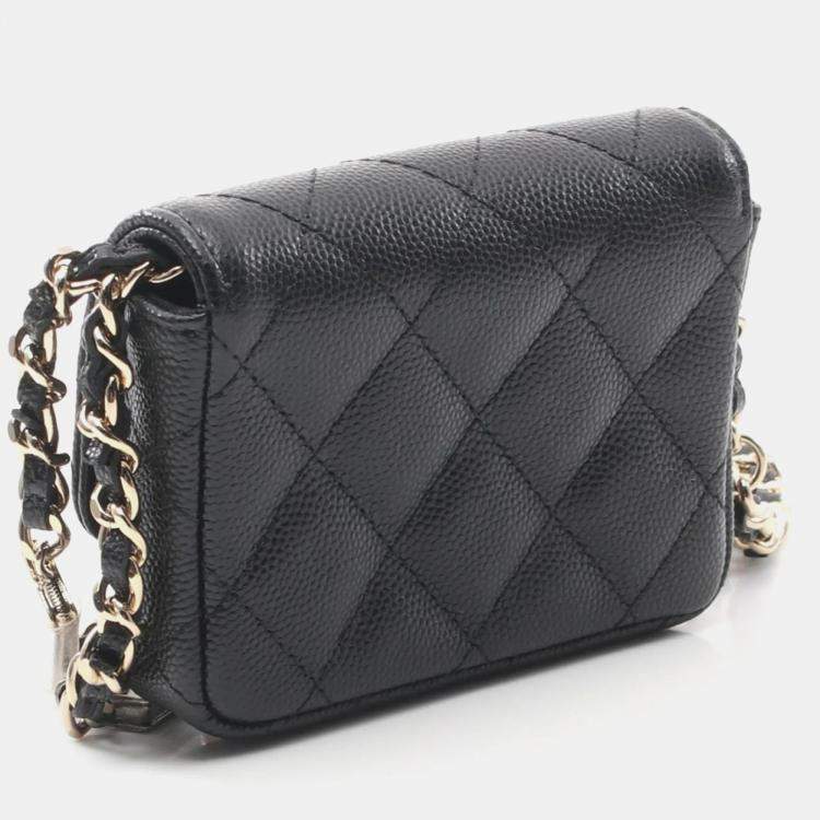 Pre Owned Chanel Mini Black Caviar Leather Shoulder Bag