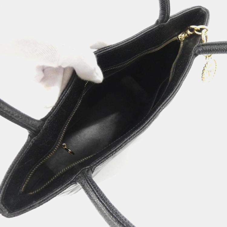 Pre Owned Chanel Medallion Black Grained Leather Handbag